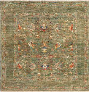 Modern Central Asian Green Floral Rug 12433 by Nazmiyal Rugs