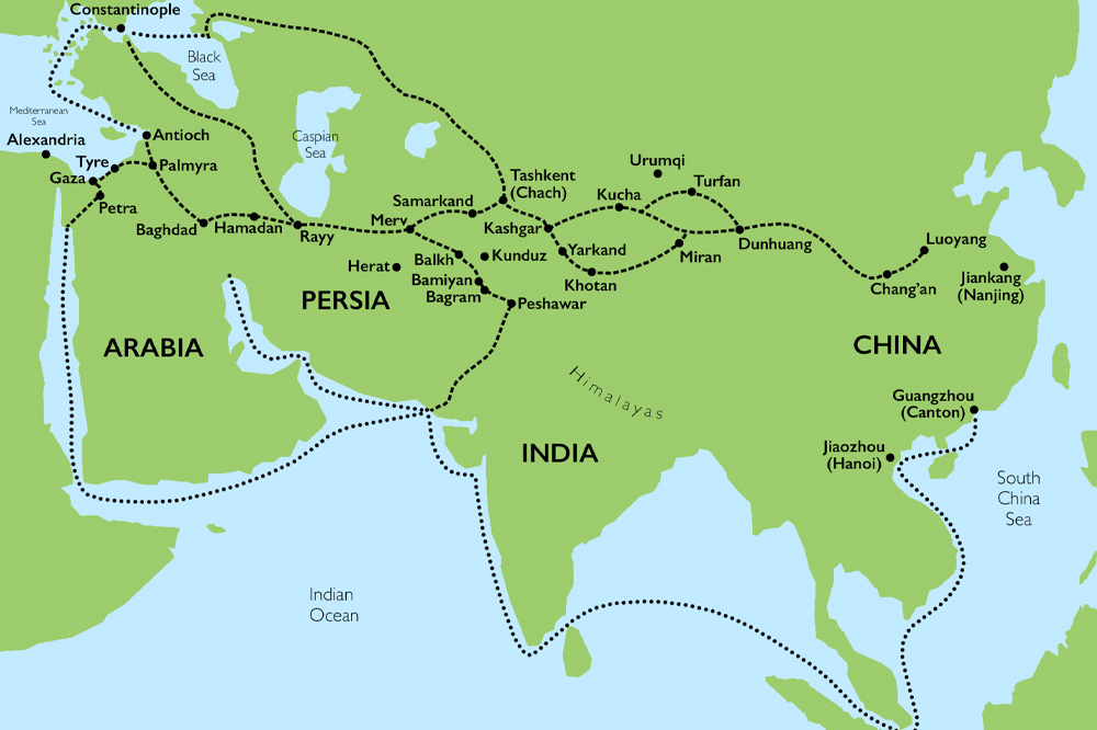 Silk Road Route Network Map for Nazmiyal Rugs