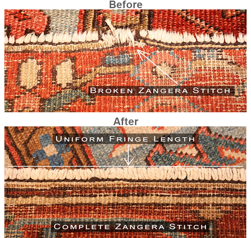 Stitching Before/After Zangera Stitches by Nazmiyal Rugs