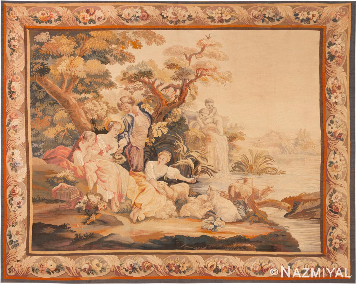 Antique French Silk and Wool Tapestry 74079 by Nazmiyal Rugs