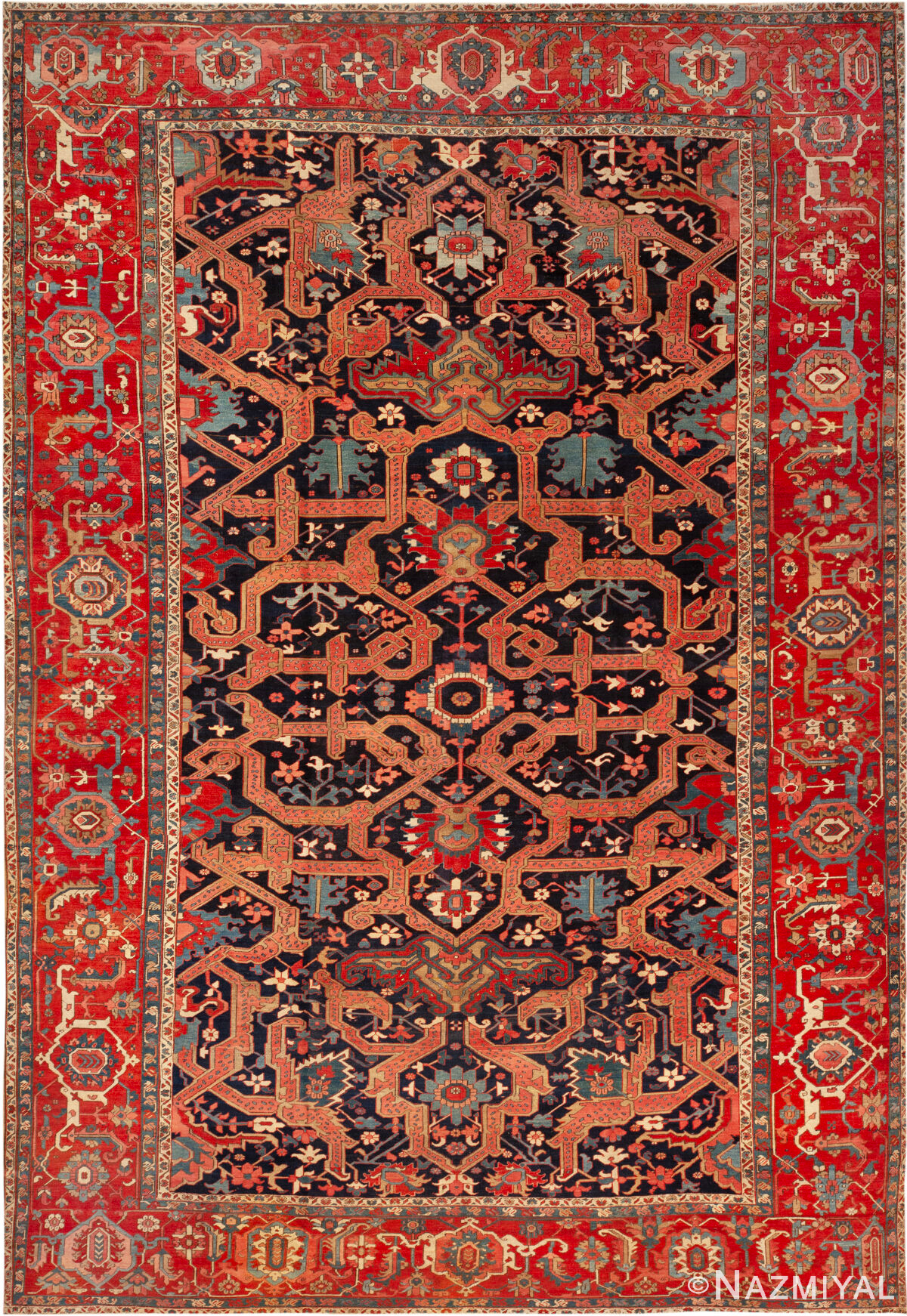 Large Antique Persian Heriz Rug 74051 by Nazmiyal Rugs