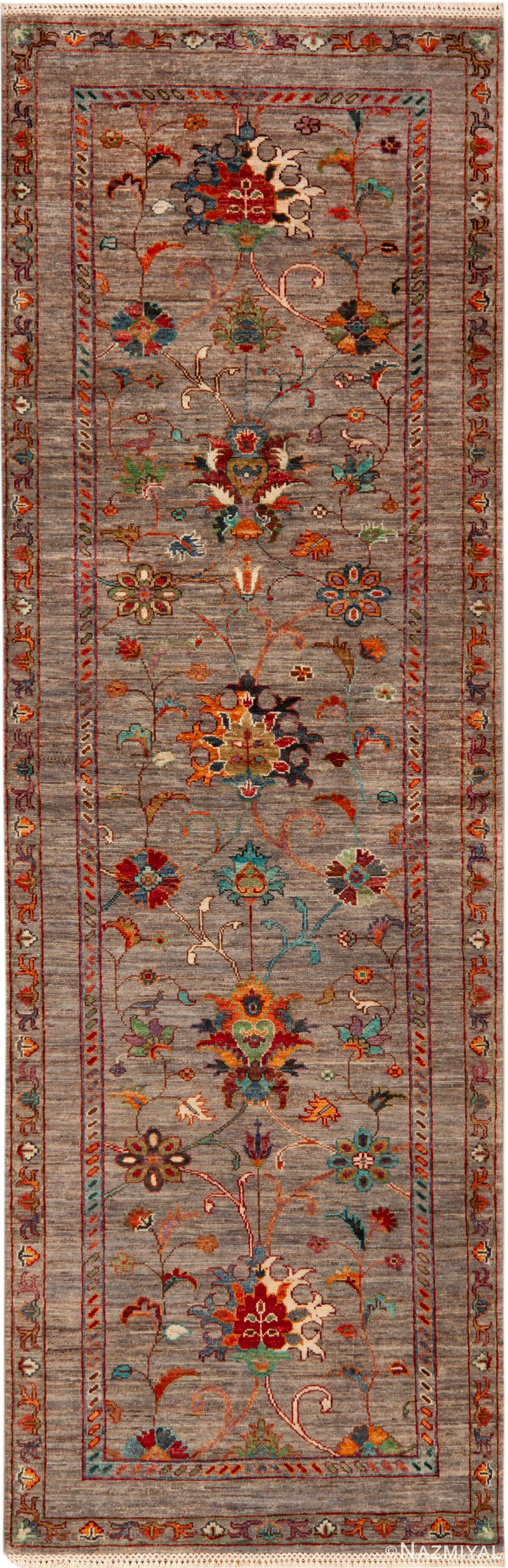 Modern Central Asian Floral Runner Rug 12429 by Nazmiyal Rugs
