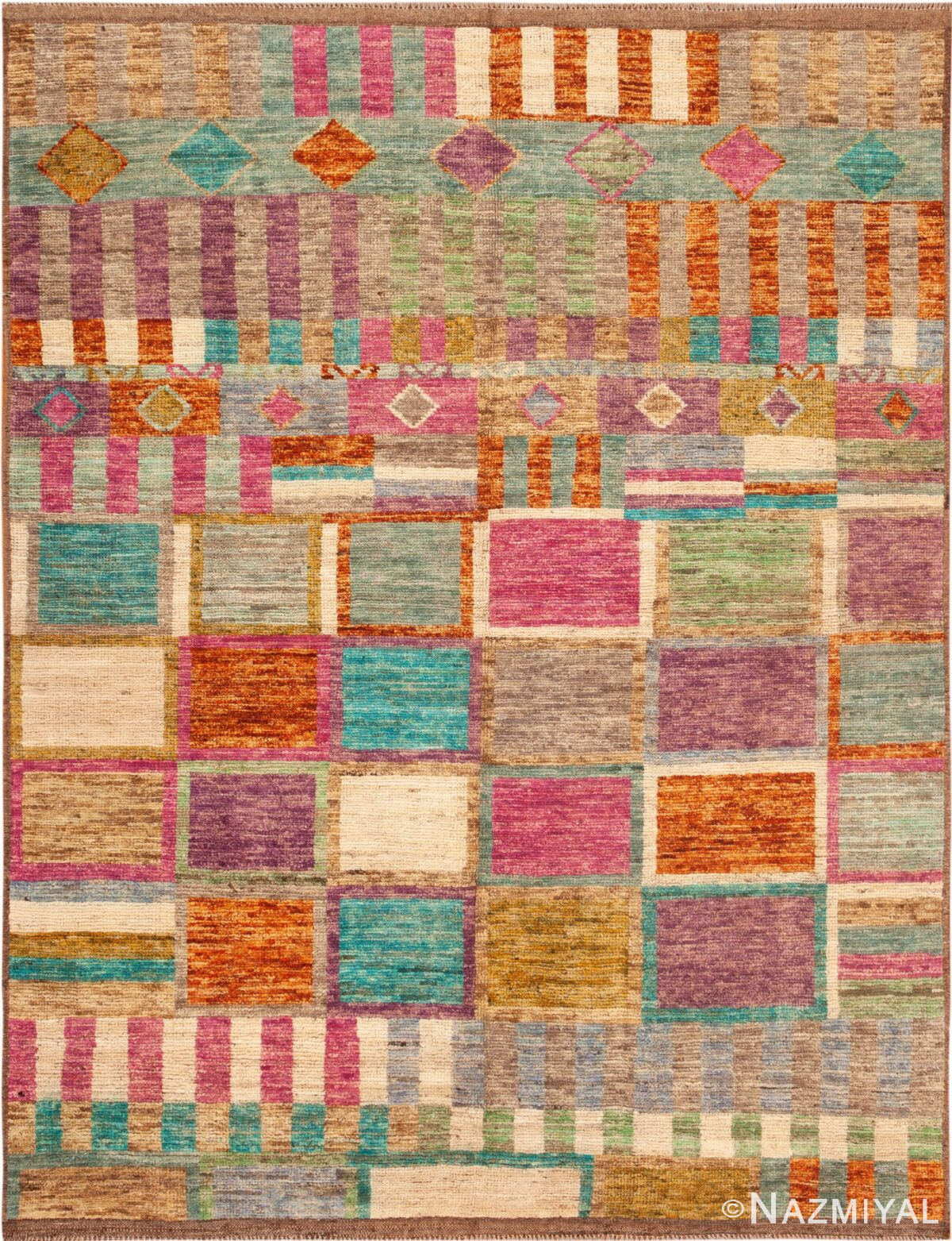 Modern Central Asian Geometric Gridded Rug 12382 by Nazmiyal Rugs