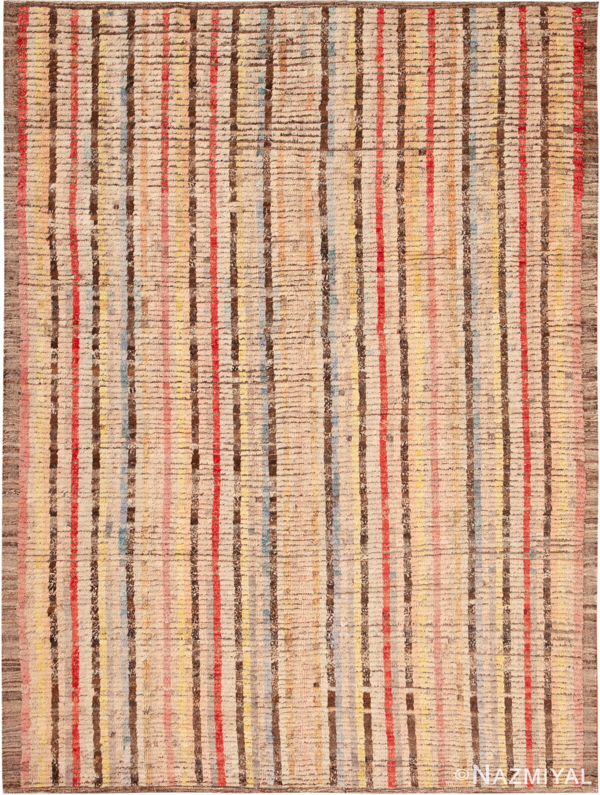 Modern Central Asian Geometric Lined Rug 12408 by Nazmiyal Rugs
