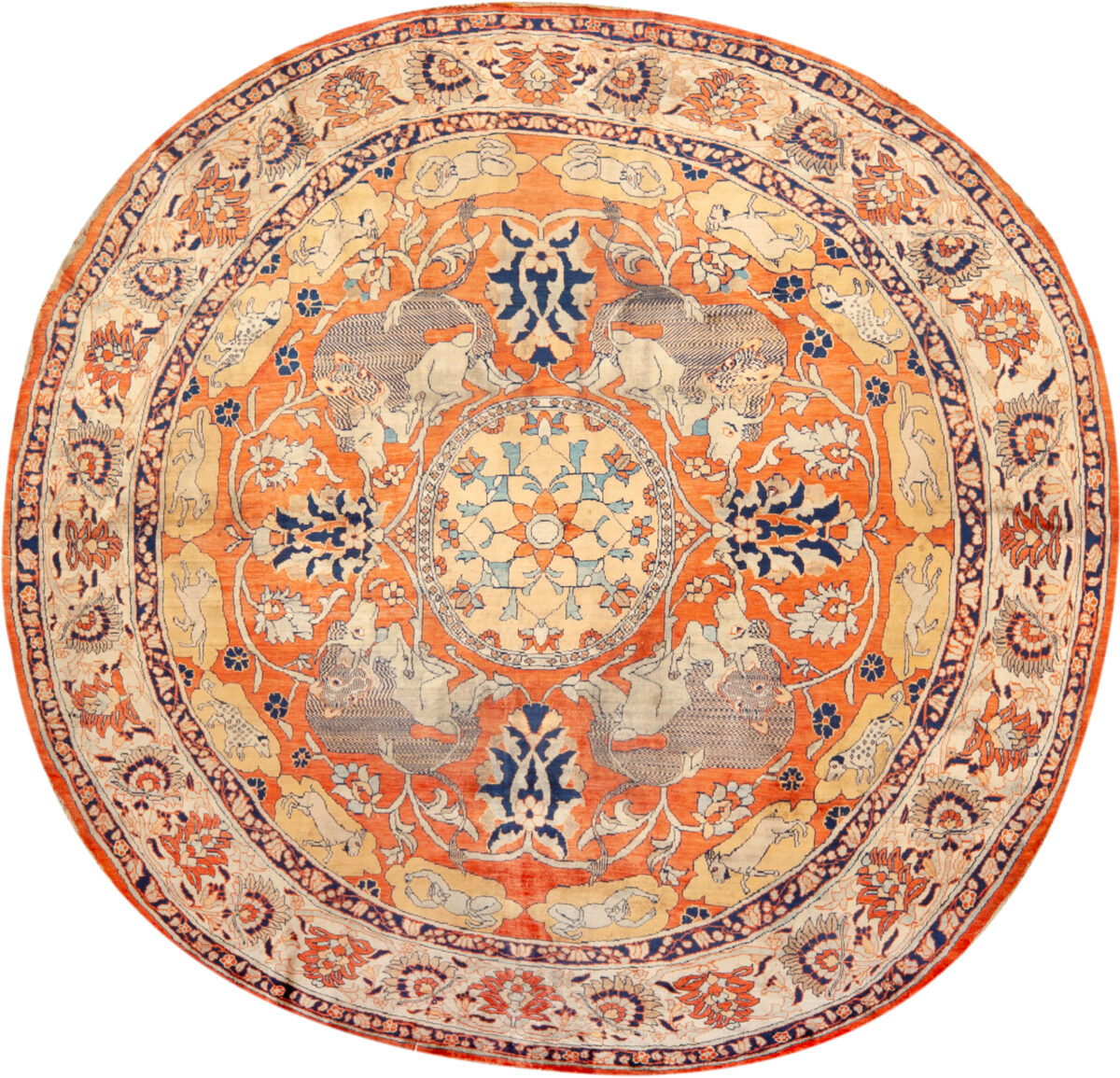 Round Antique Persian Silk Heriz Rug 95107 by Nazmiyal Rugs
