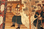 Woman on Stairs on Antique Persian Kashan Rug Woman on Stairs on Antique Persian Kashan Rug 74106 by Nazmiyal Rugs