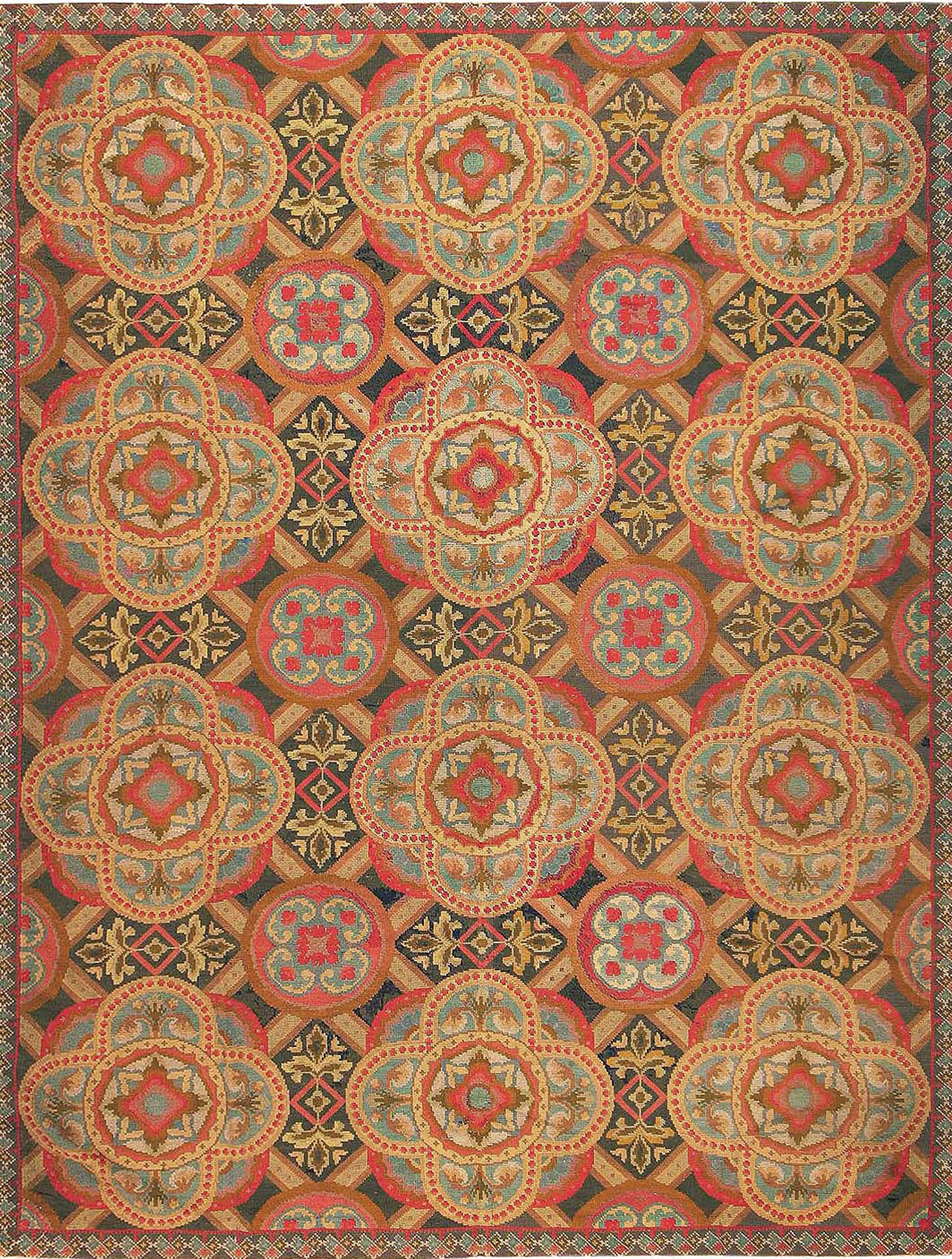 Antique Needlepoint English Rug 2633 Featured Nazmiyal Rugs