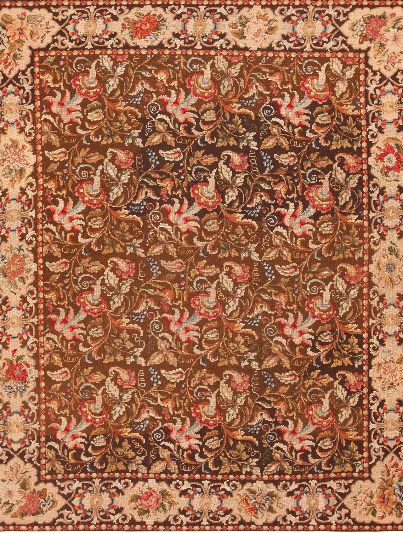 Antique English Needlepoint Rug 3000 Featured Nazmiyal Rugs