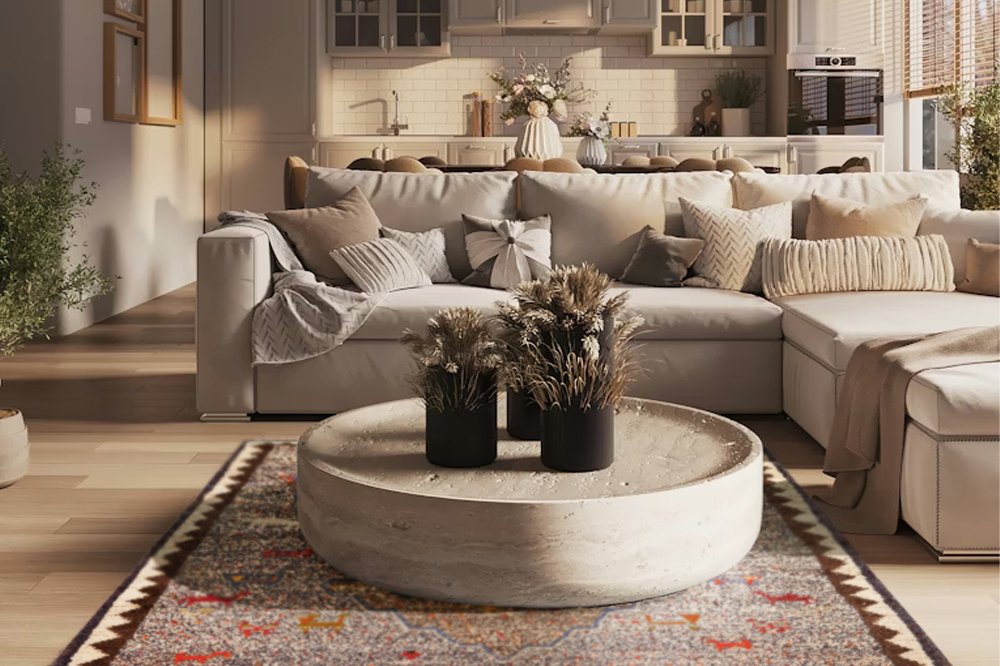 Gabbeh Floor Art in Living Room Nazmiyal Rugs