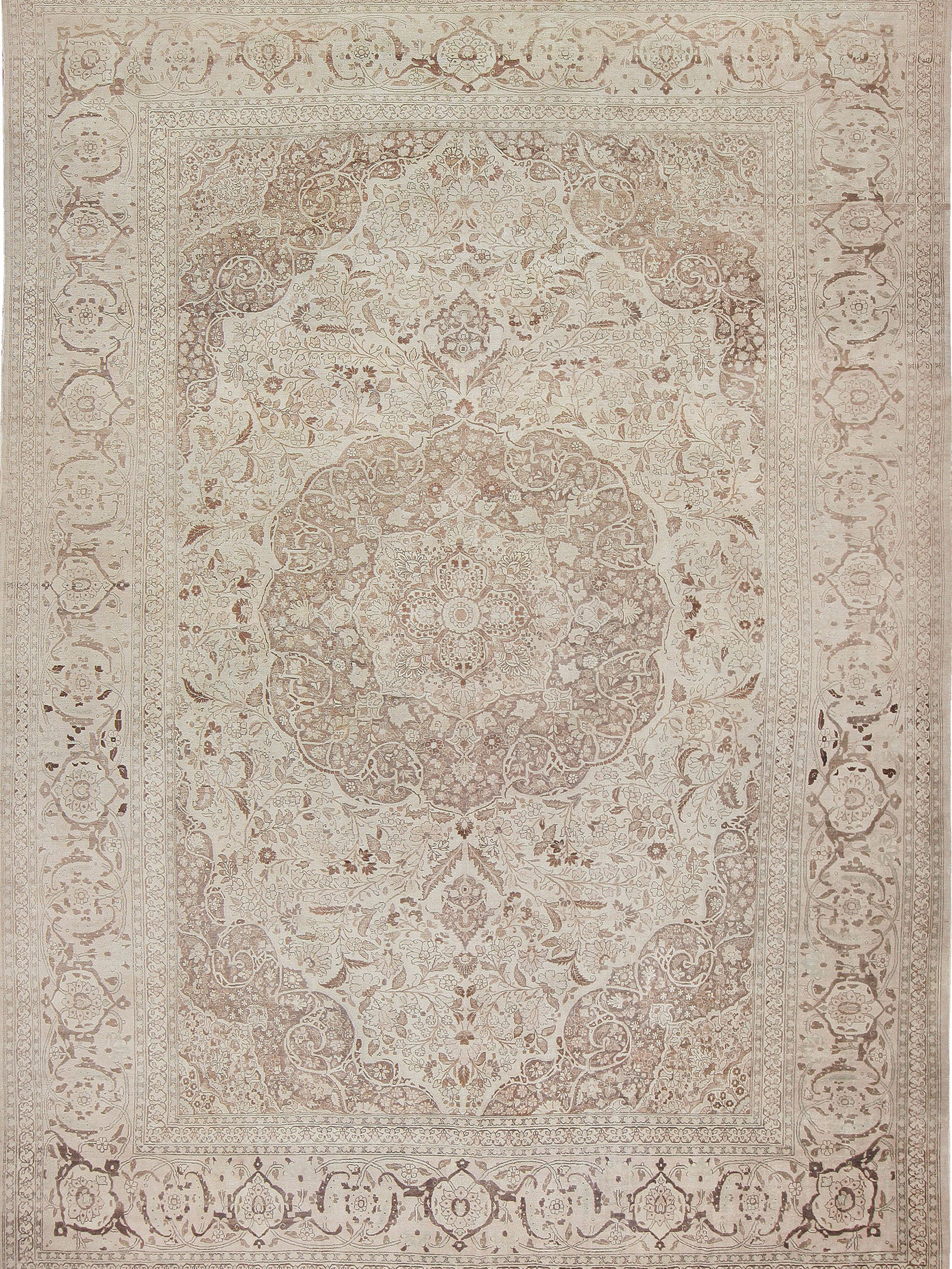 Large Oversized Ivory Persian Tabriz Rug 47259 Featured Nazmiyal Rugs