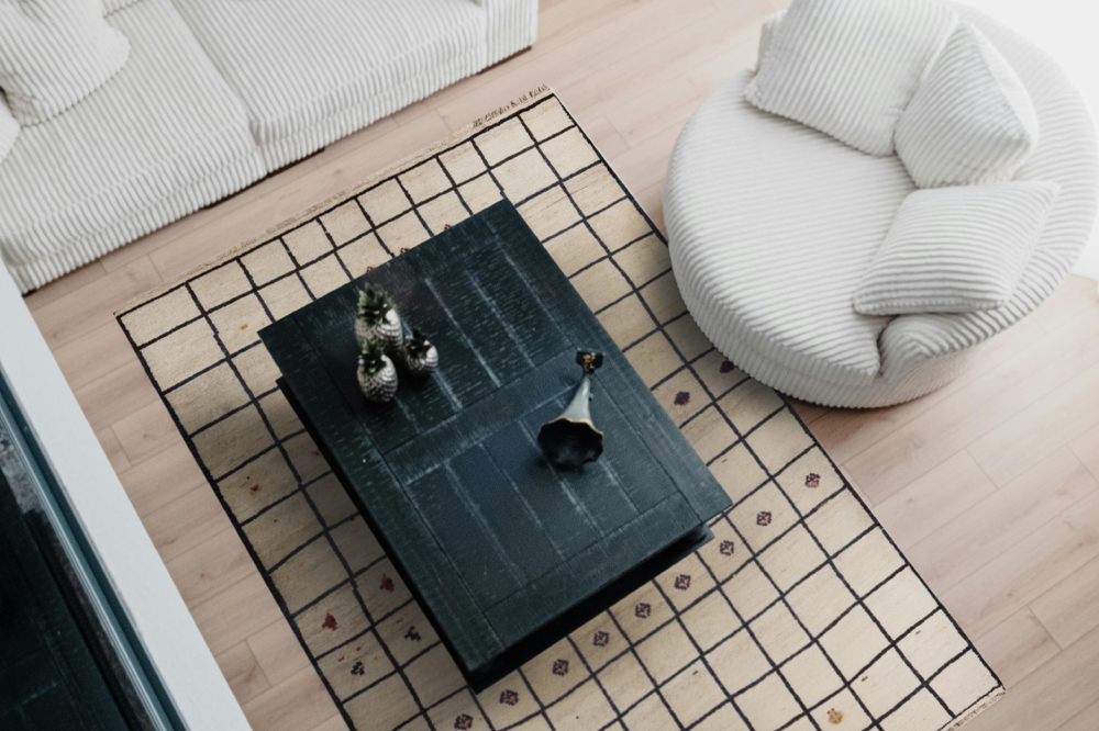 Sky View of Gabbeh Rug in Living Room Nazmiyal Rugs
