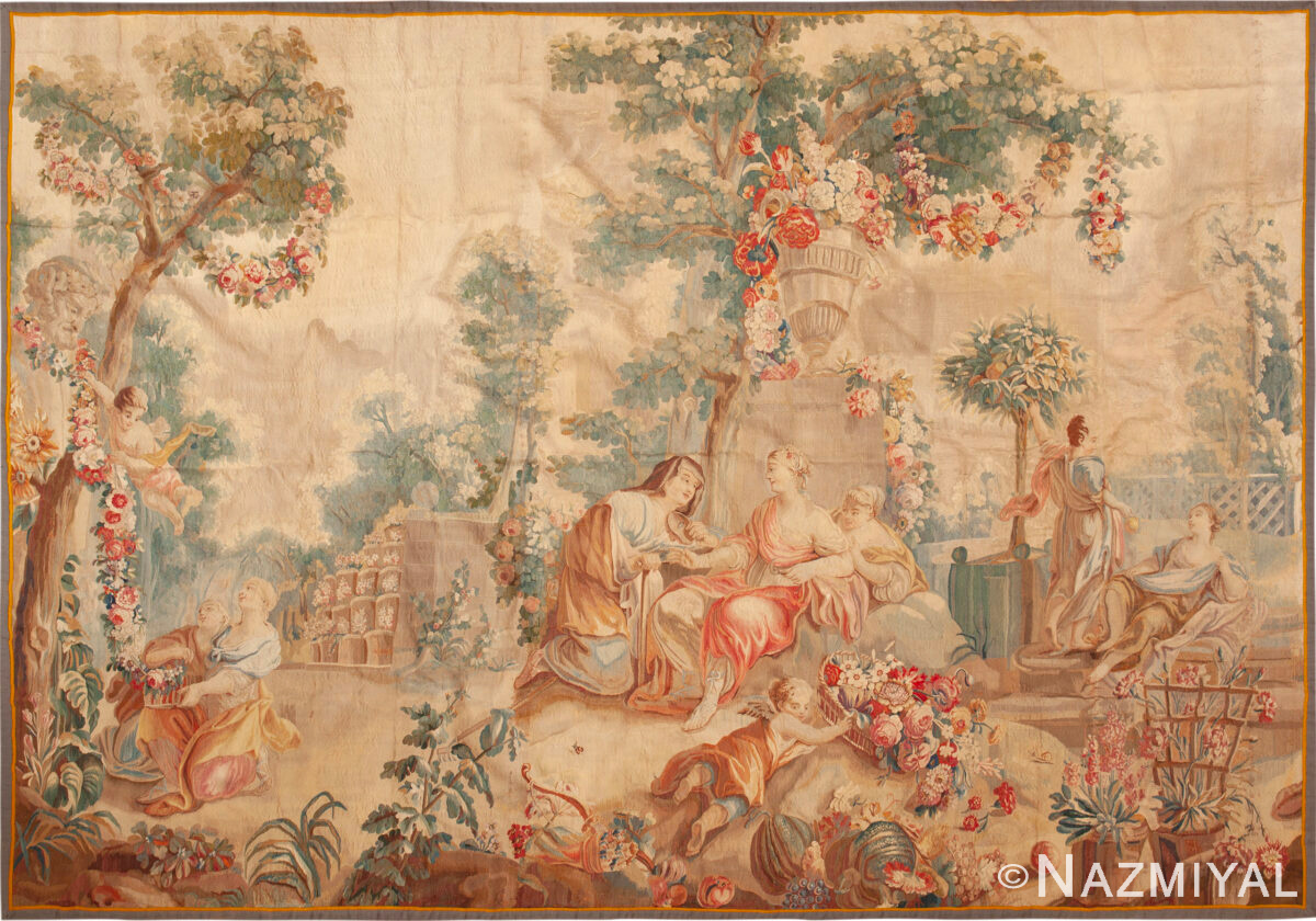 Antique French Silk and Wool Tapestry 74153 by Nazmiyal Rugs