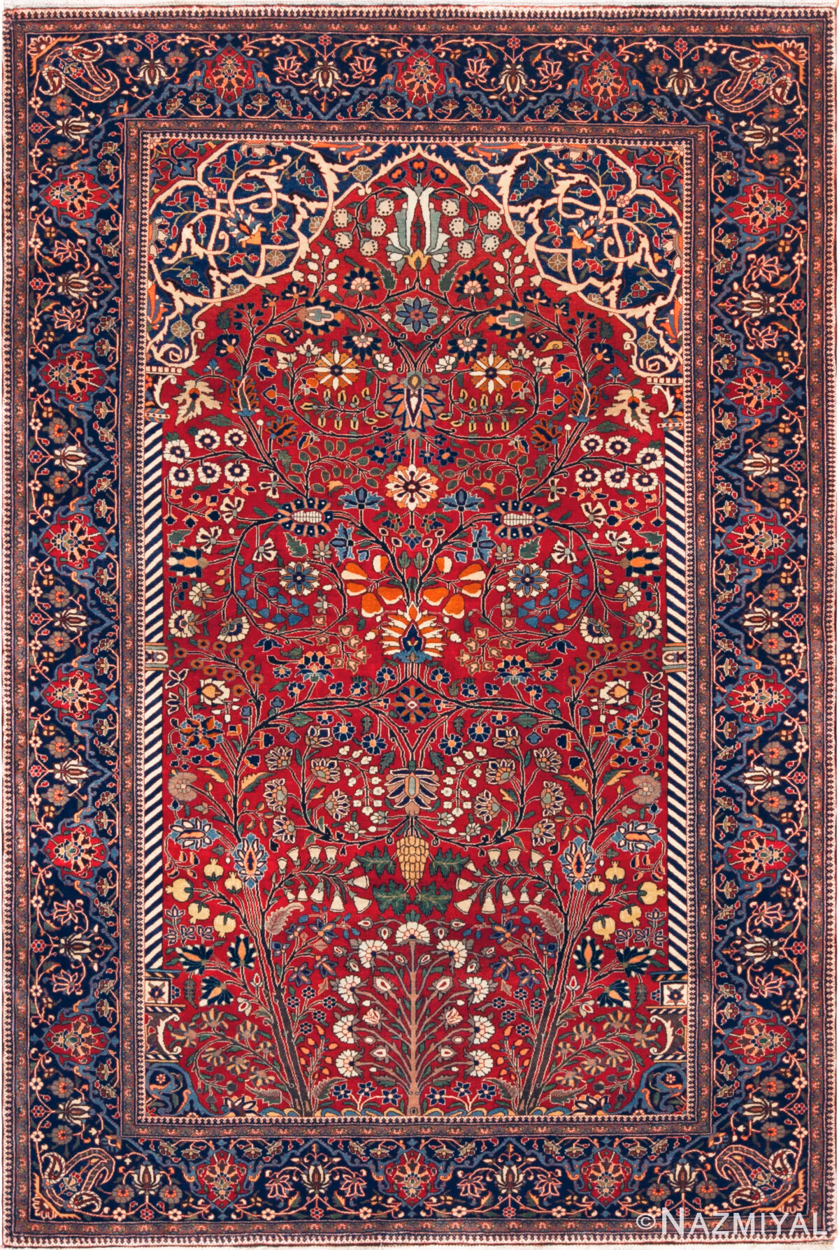 Floral Antique Persian Mohtashem Kashan Prayer Design Rug 72854 by Nazmiyal Antique Rugs