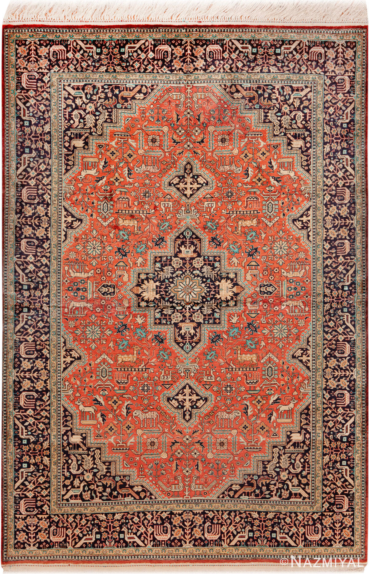 Vintage Persian Silk Qum Rug 95055 by Nazmiyal Rugs