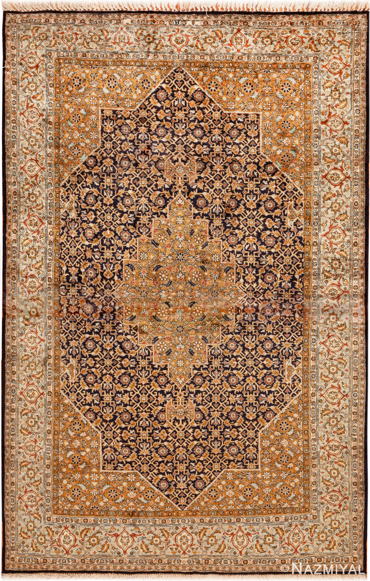Vintage Persian Silk Qum Rug 95105 by Nazmiyal Rugs