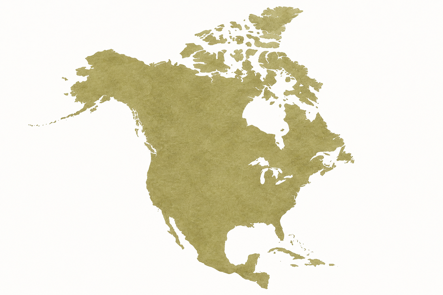 Map illustration of North America in muted olive tones