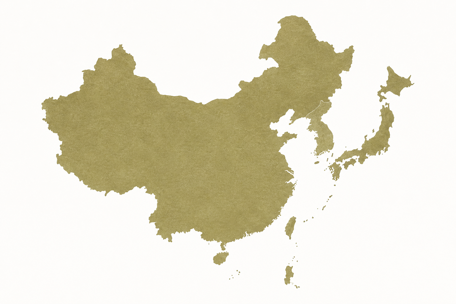 Map illustration of East Asia in muted olive tones