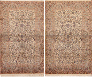 Antique Persian Kashan Silk Rug Pair 95084 + 95085 by Nazmiyal Rugs