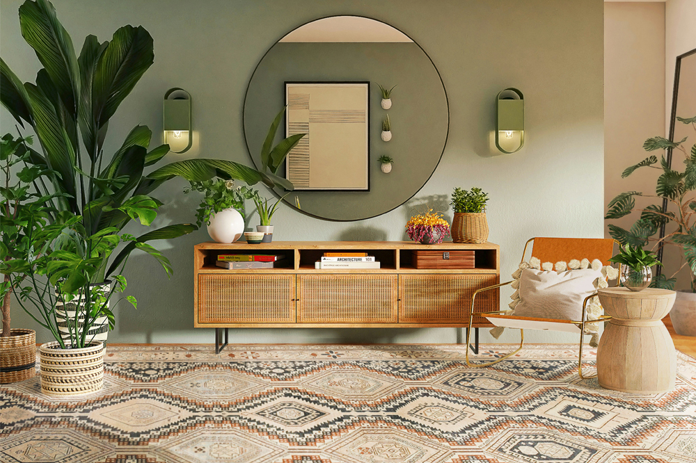 Antique Caucasian Rug in Interior by Nazmiyal Rugs