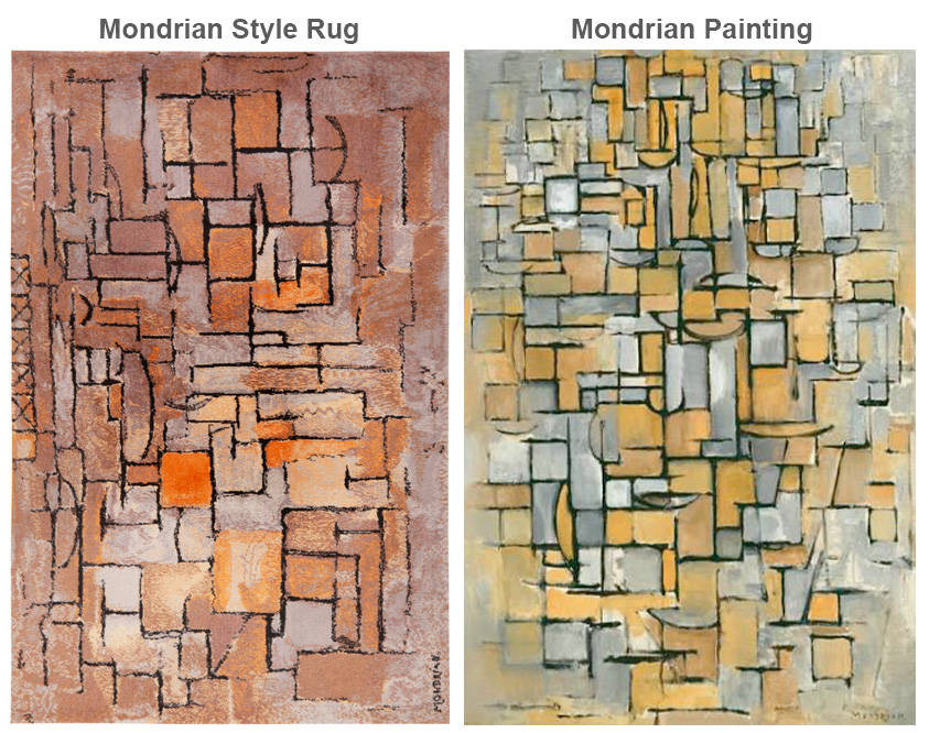 Mondrian Rug 73949 vs Painting by Nazmiyal Rugs