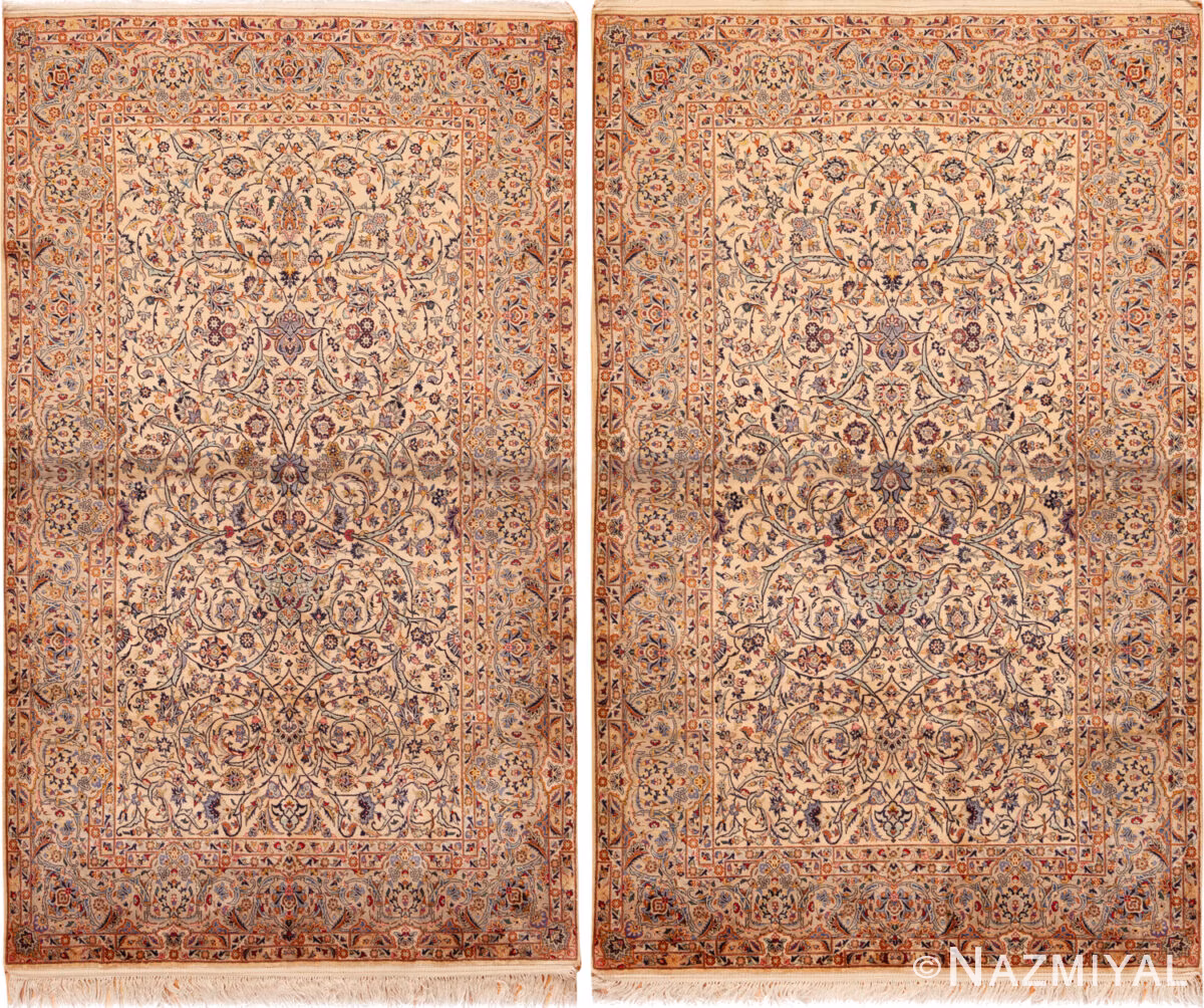 Antique Persian Kashan Silk Rug Pair 95084 + 95085 by Nazmiyal Rugs