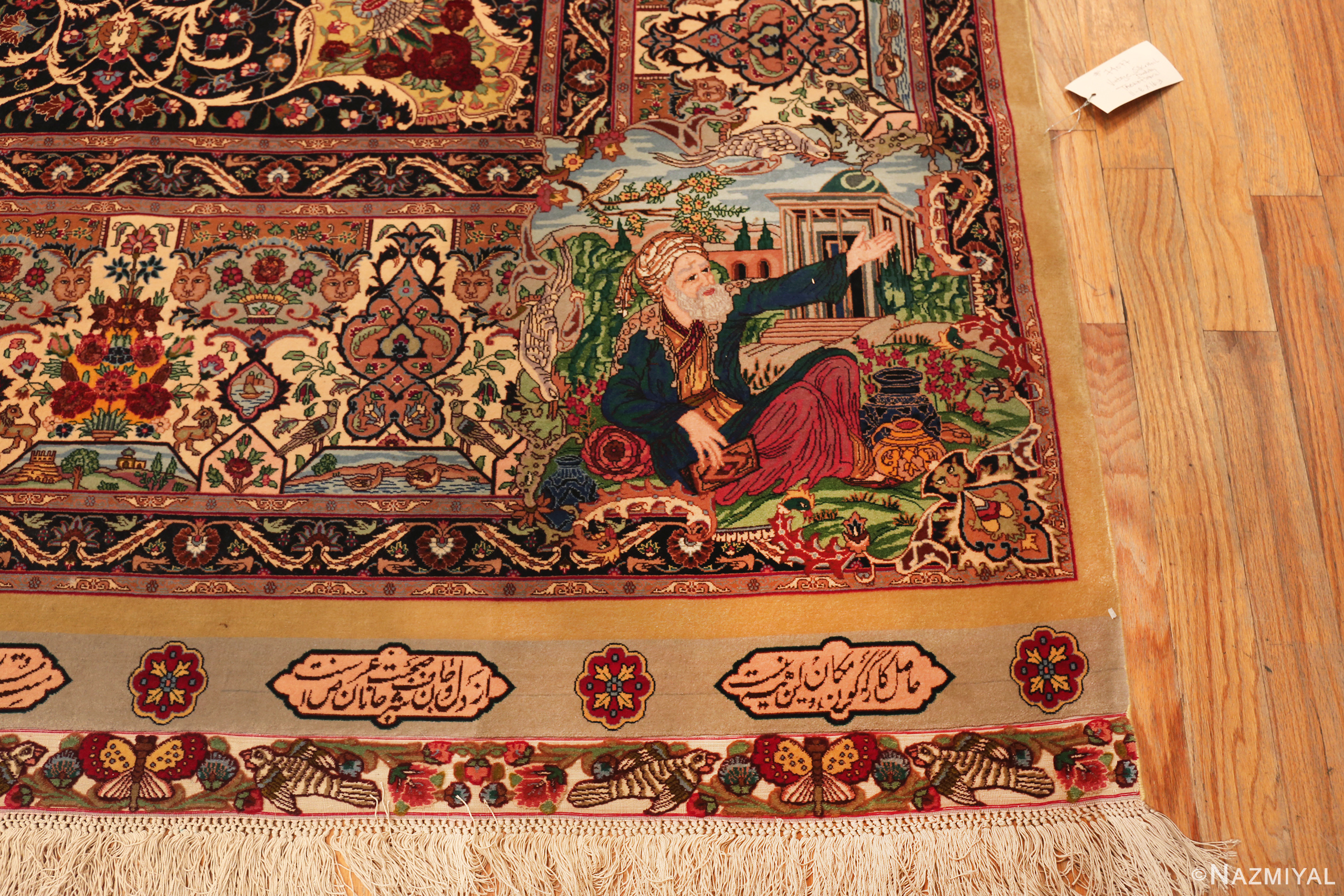 Bottom Right Corner of Large Vintage Persian Silk and Wool Tabriz Rug 74077 by Nazmiyal Rugs