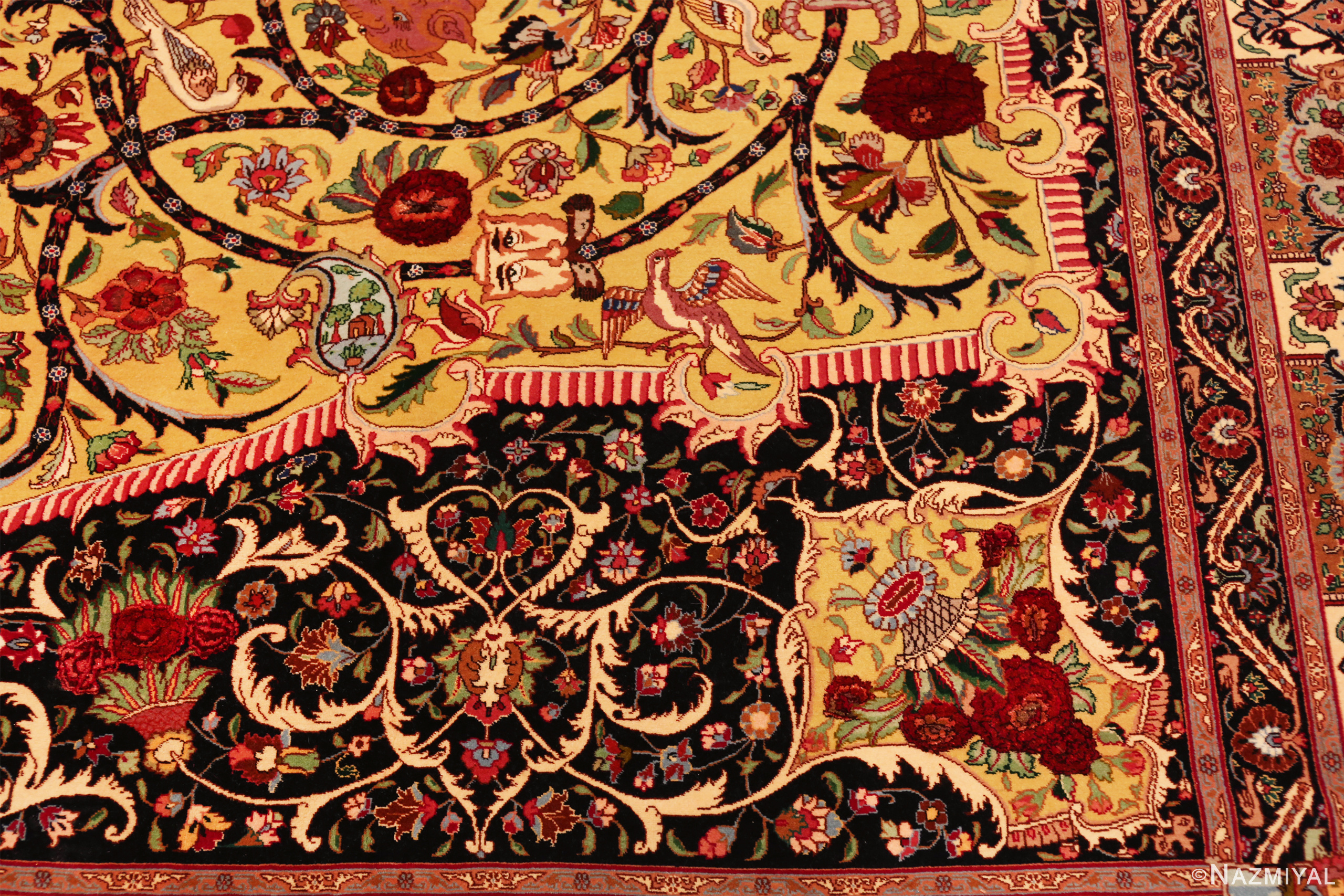 Corner Detail of Large Vintage Persian Silk and Wool Tabriz Rug 74077 by Nazmiyal Rugs