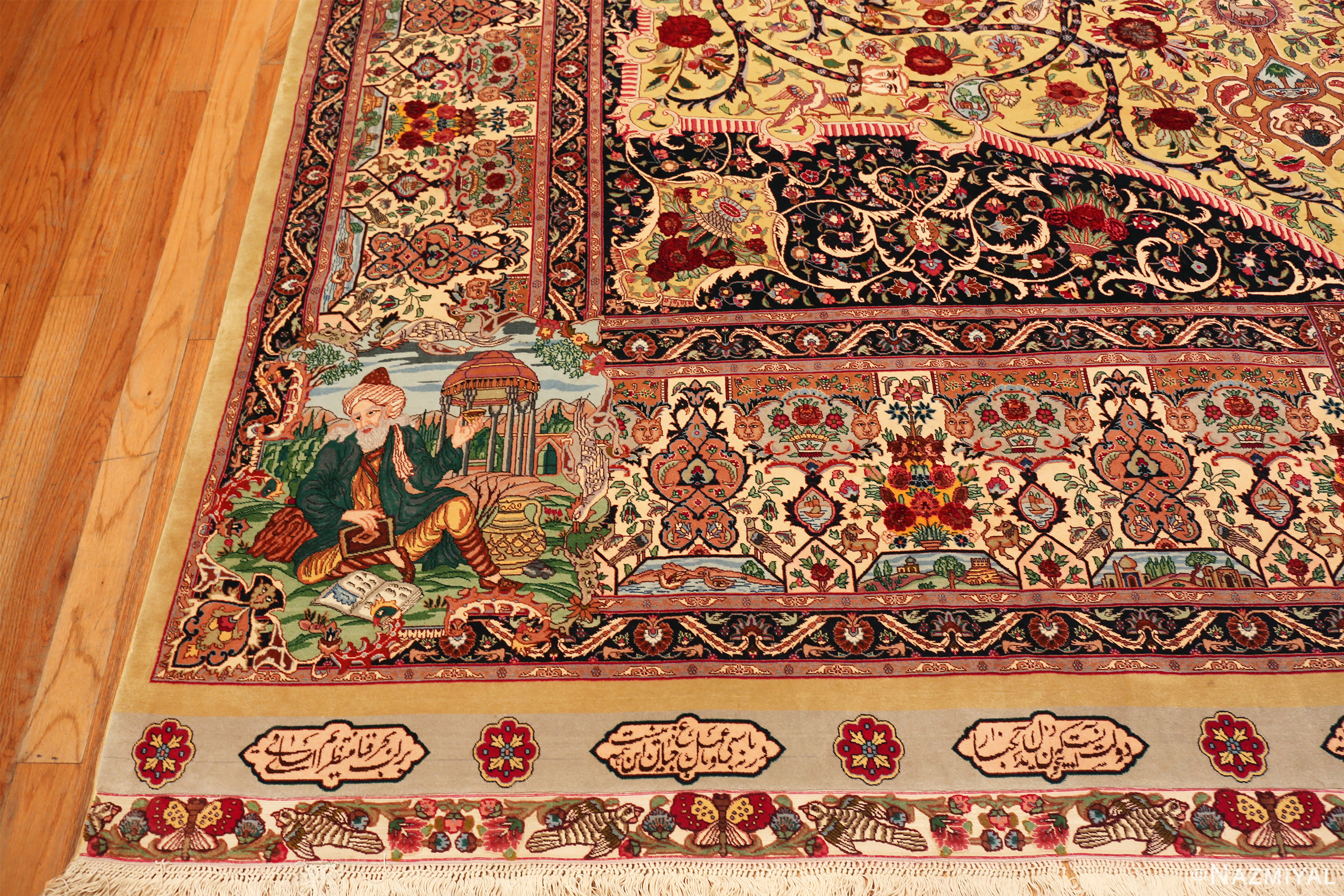 Left Corner of Large Vintage Persian Silk and Wool Tabriz Rug 74077 by Nazmiyal Rugs