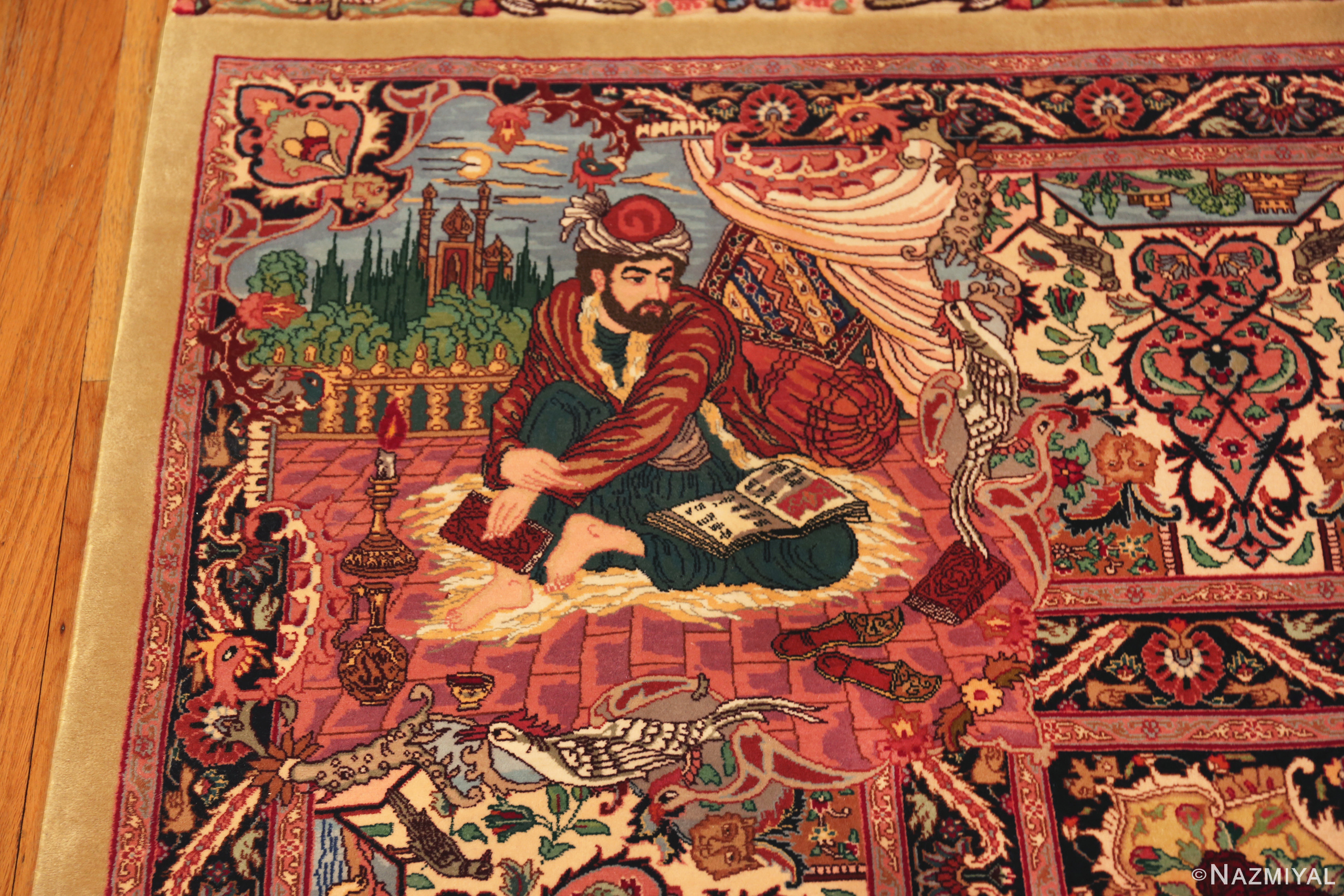 Top Right Corner Detail of Large Vintage Persian Silk and Wool Tabriz Rug 74077 by Nazmiyal Rugs