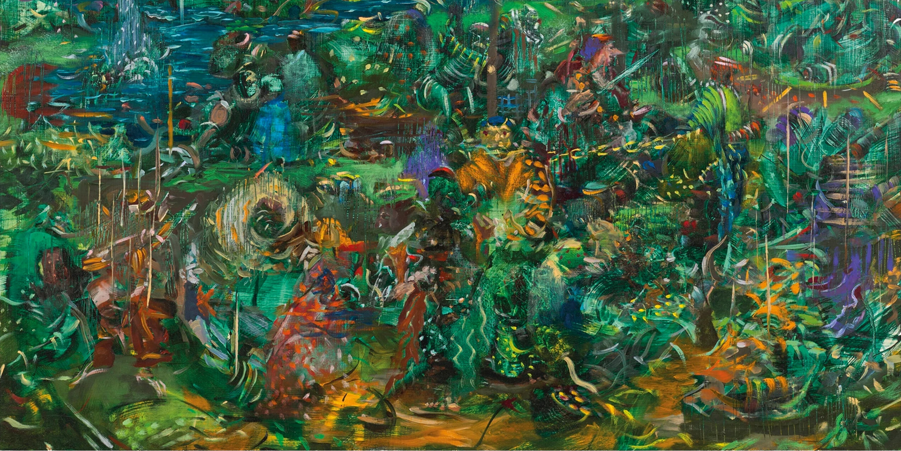 Ali Banisadr, Obstruction 2, 2011. Oil on linen, 36 x 30 inches