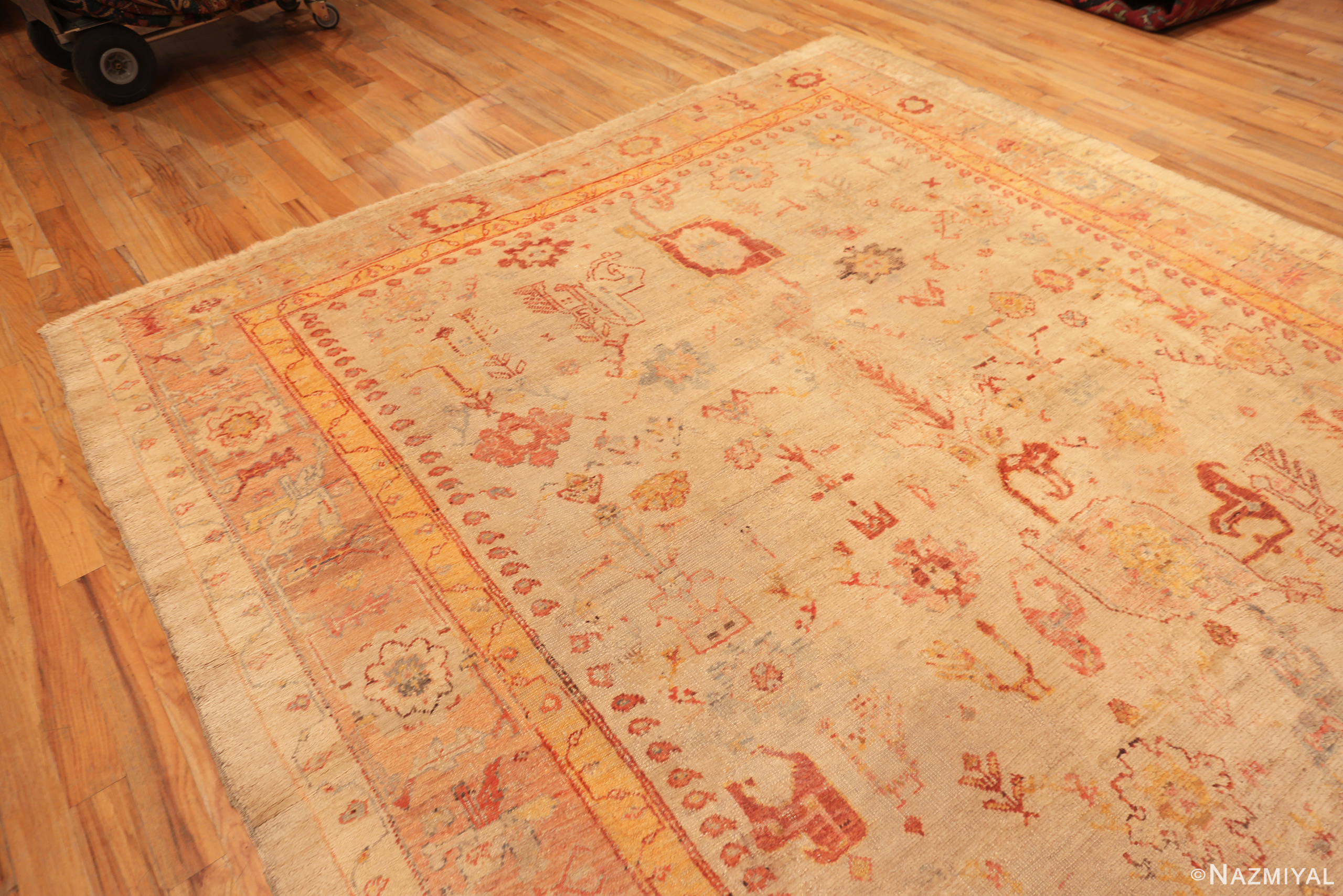 Floor View of Field of Antique Turkish Oushak Rug 74155 by Nazmiyal Rugs