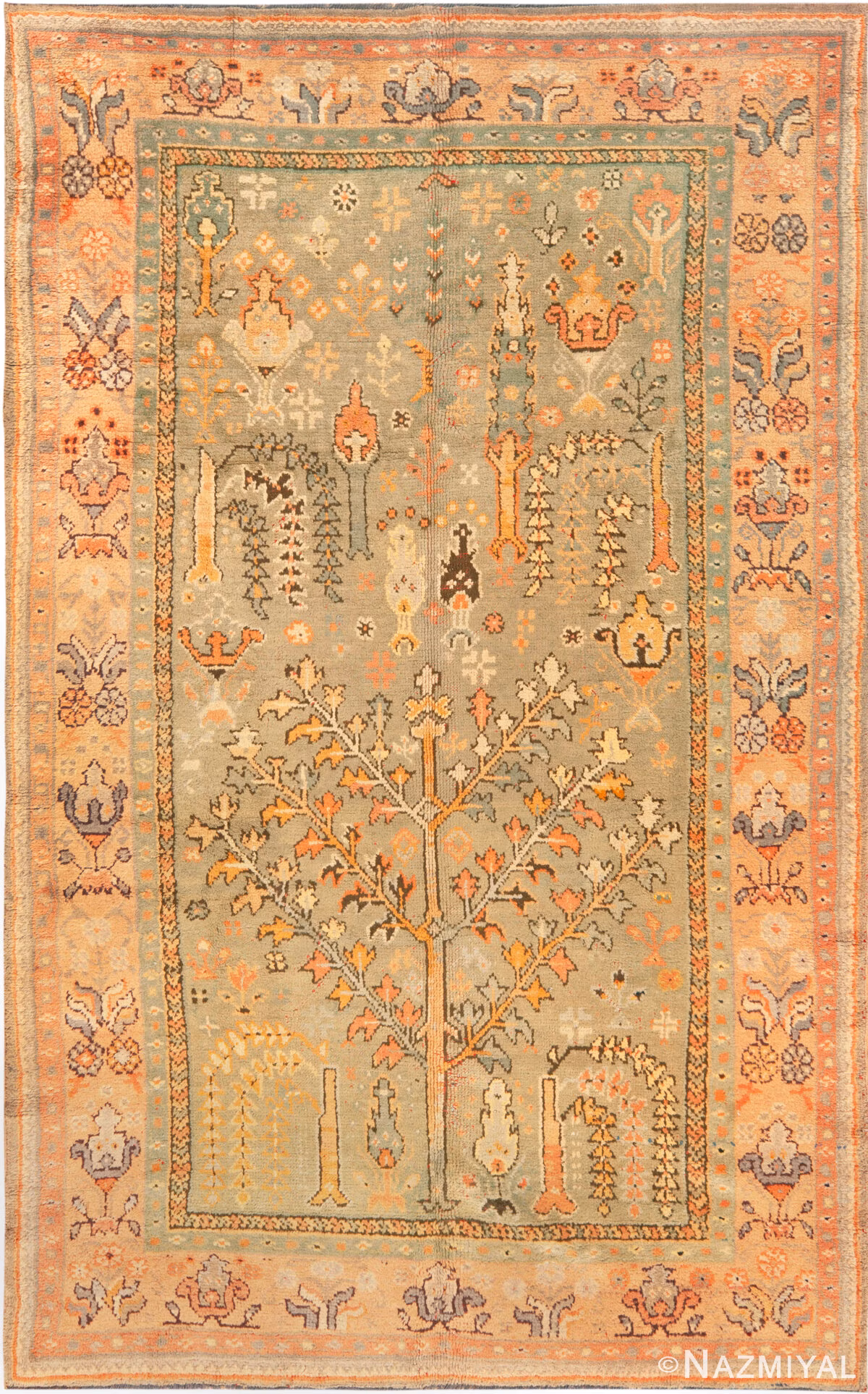 Antique Turkish Oushak Tree of Life Rug 74428 by Nazmiyal Rugs