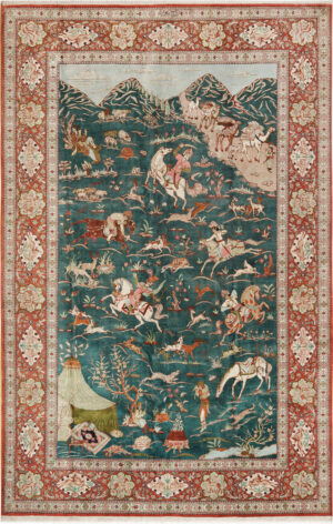 Vintage Persian Qum Silk Hunting Rug 74487 by Nazmiyal Collection