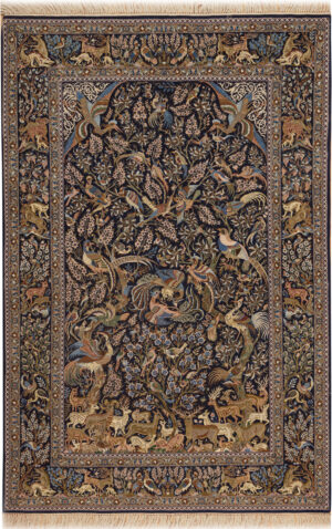 Vintage Silk Foundation Persian Isfahan Rug 74471 by Nazmiyal Collection
