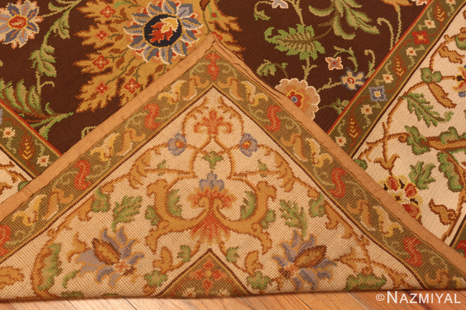 Back of Vintage Gallery Size Portuguese Needlepoint Rug 74150 by Nazmiyal Rugs