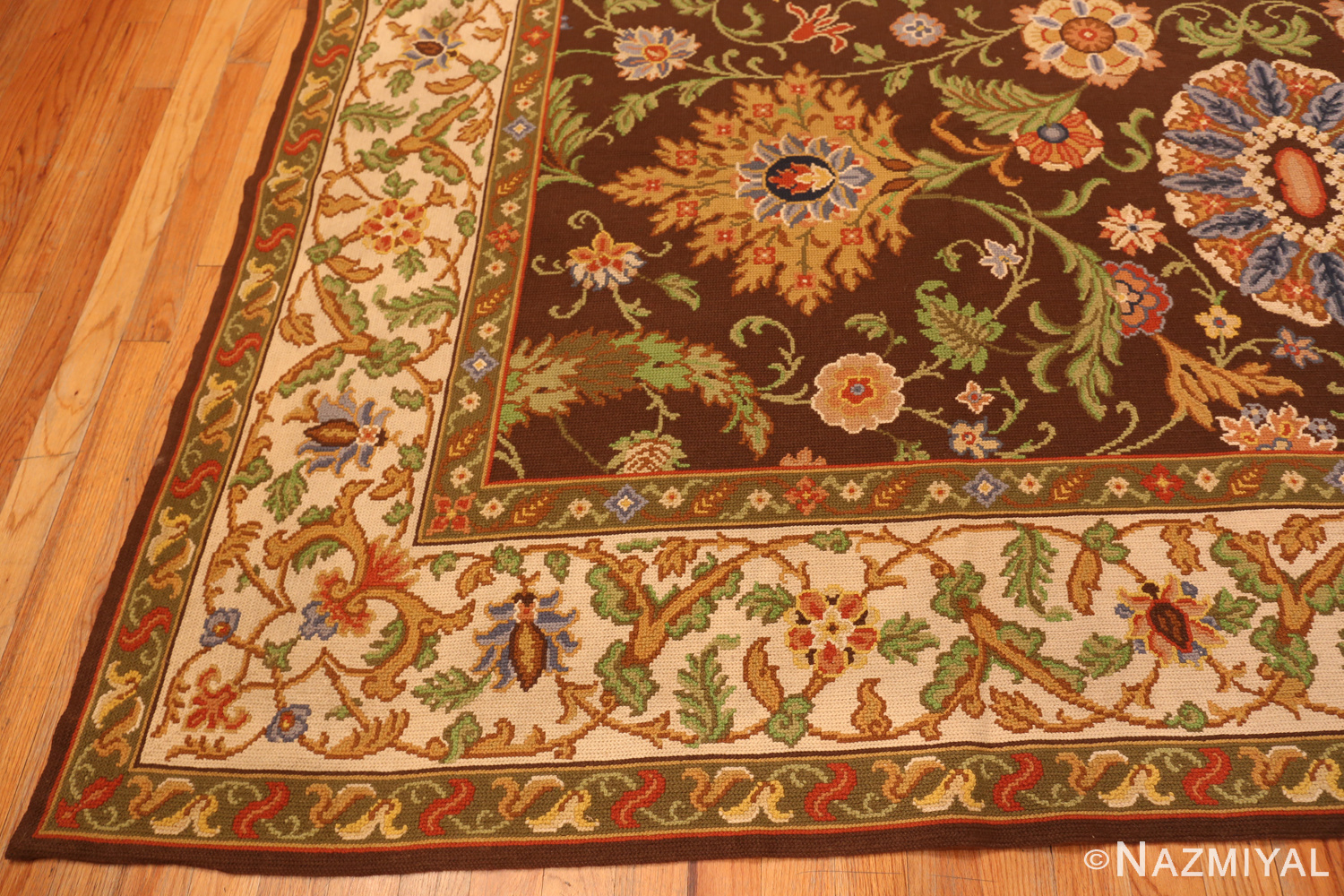 Corner of Vintage Gallery Size Portuguese Needlepoint Rug 74150 by Nazmiyal Rugs