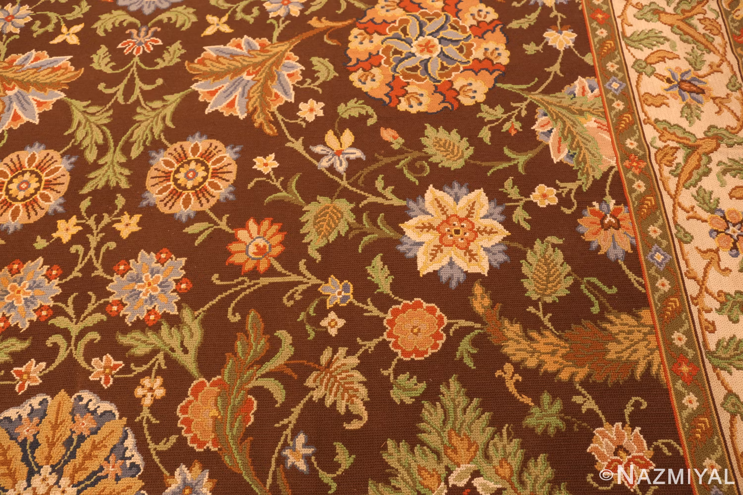Field Border of Vintage Gallery Size Portuguese Needlepoint Rug 74150 by Nazmiyal Rugs