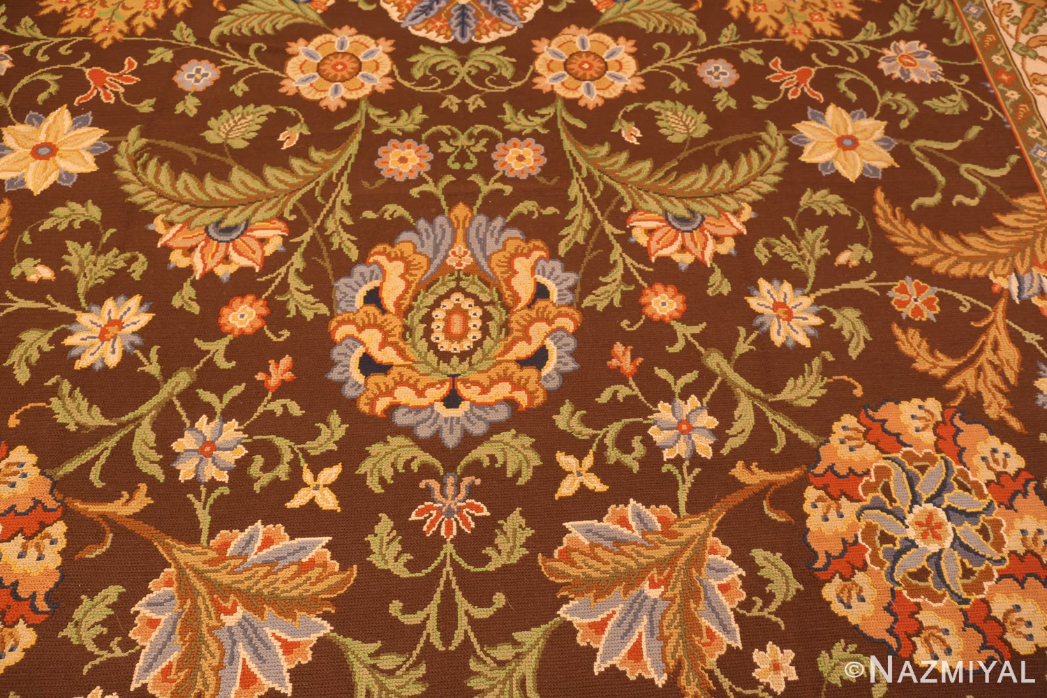 Field Detail of Vintage Gallery Size Portuguese Needlepoint Rug 74150 by Nazmiyal Rugs