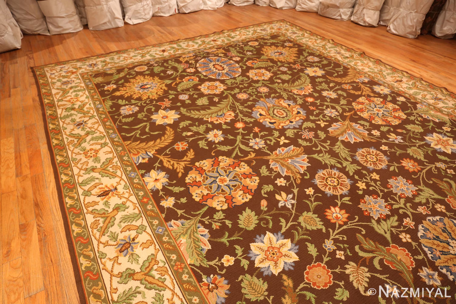 Floor View of Vintage Gallery Size Portuguese Needlepoint Rug 74150 by Nazmiyal Rugs