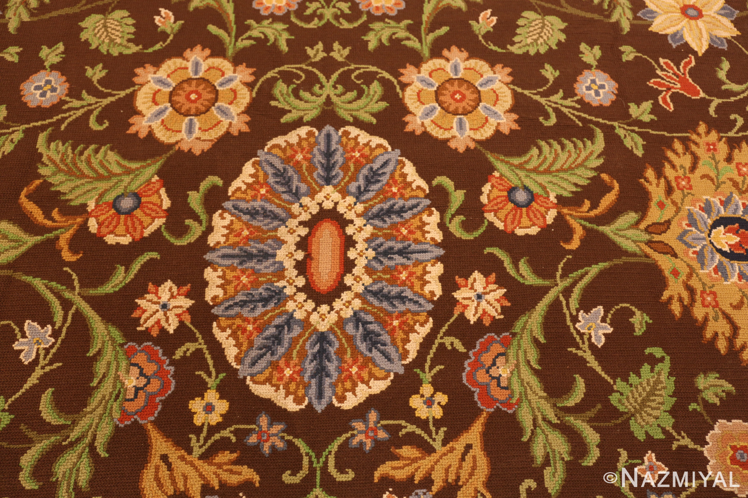 Oval Feature on Vintage Gallery Size Portuguese Needlepoint Rug 74150 by Nazmiyal Rugs