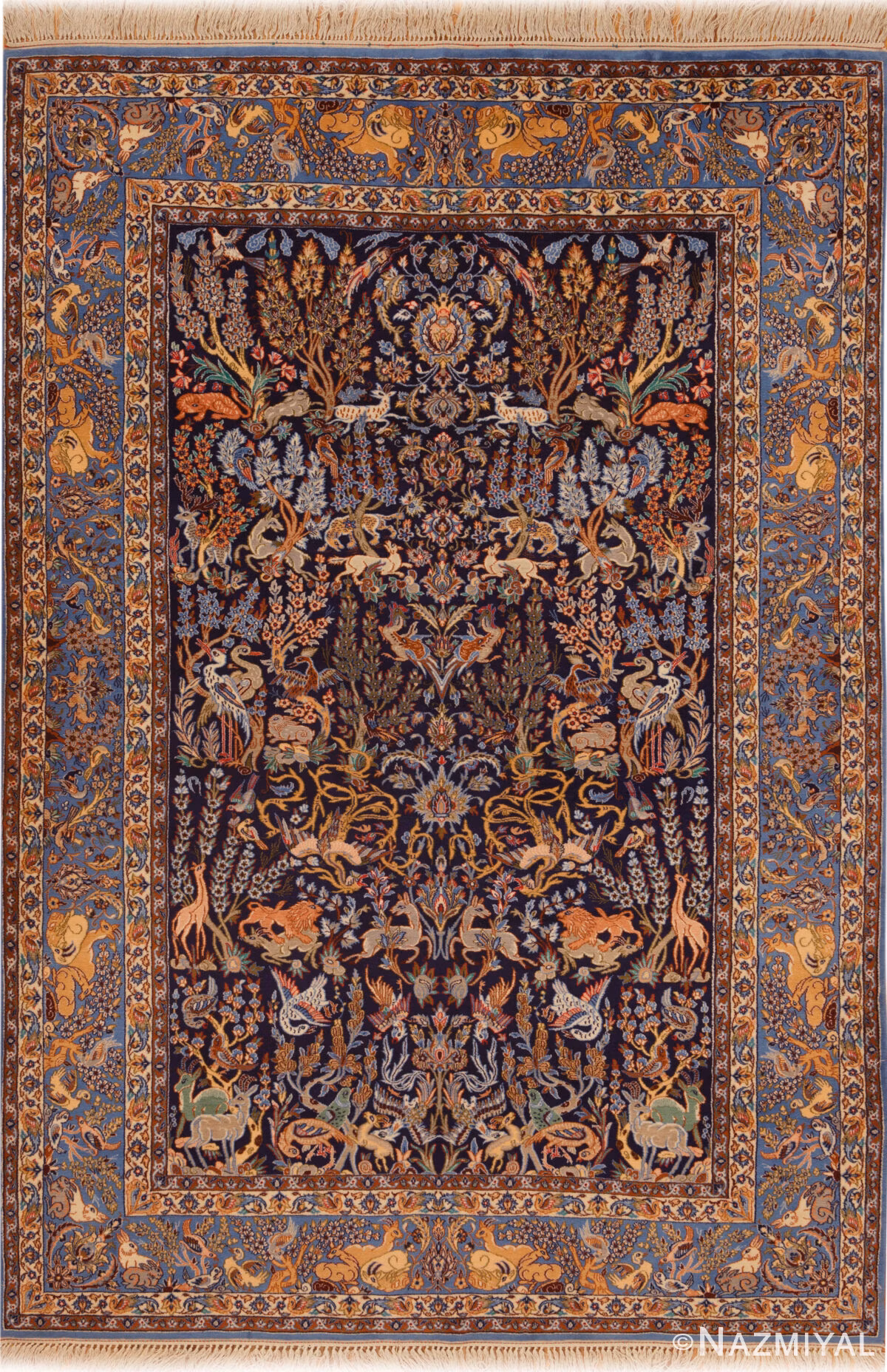 Vintage Silk Foundation Persian Isfahan Rug 74472 by Nazmiyal Collection