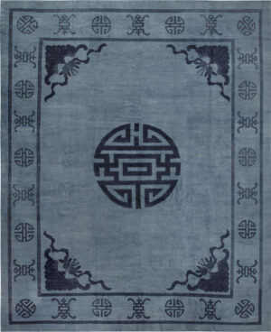 Blue Antique Chinese Rug with Geometric Medallion 74516 by Nazmiyal Collection