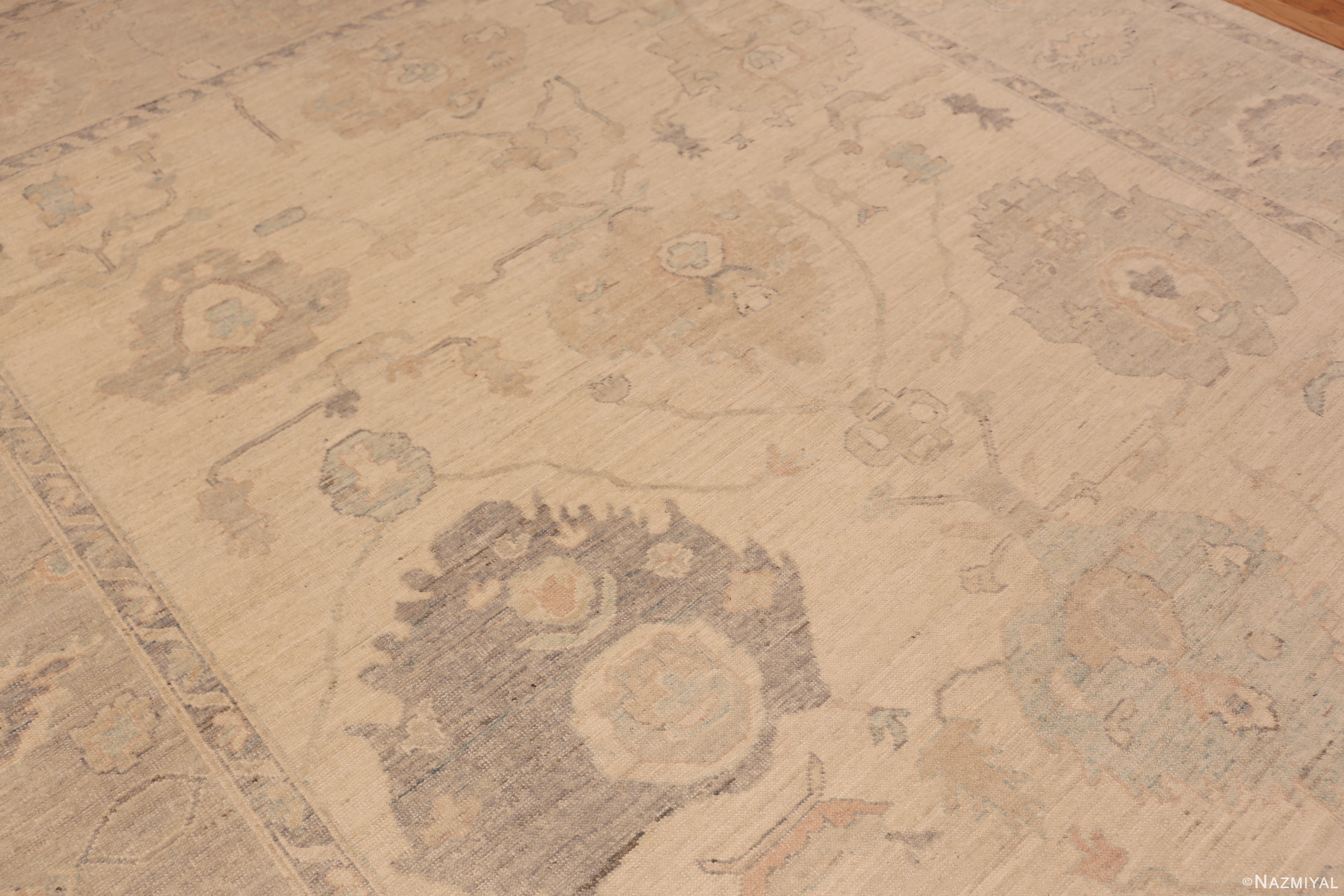 Field of Light Ivory Modern Oushak Rug 61296 by Nazmiyal Collection