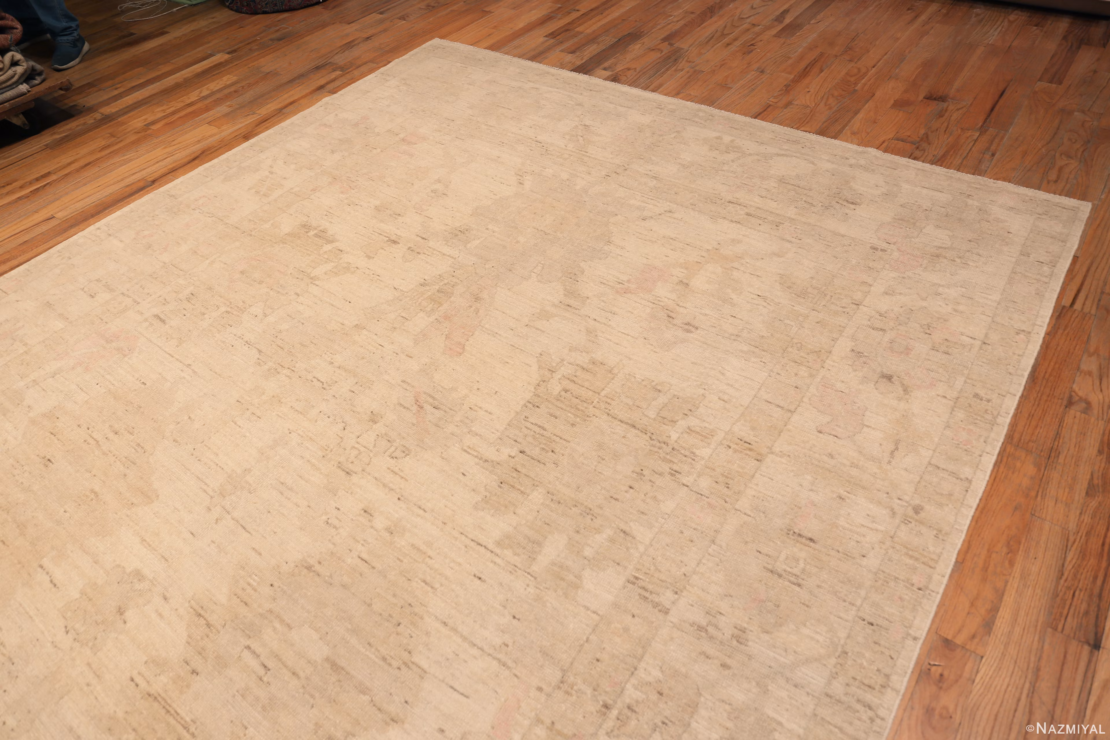 Floor View of Pale Ivory Modern Oushak Rug 61294 by Nazmiyal Collection