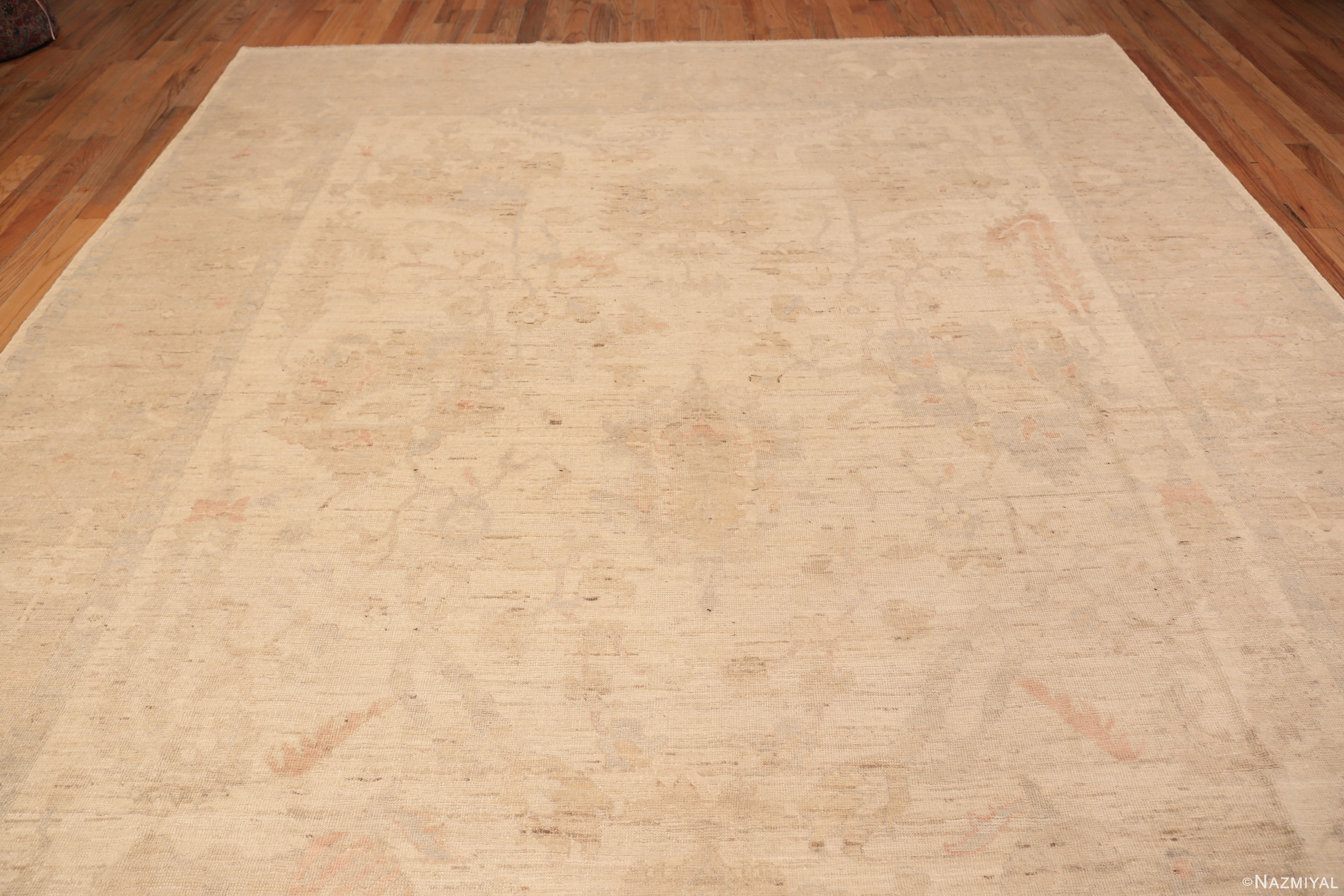 Top of Neutral Ivory Modern Oushak Rug 61299 by Nazmiyal Rugs